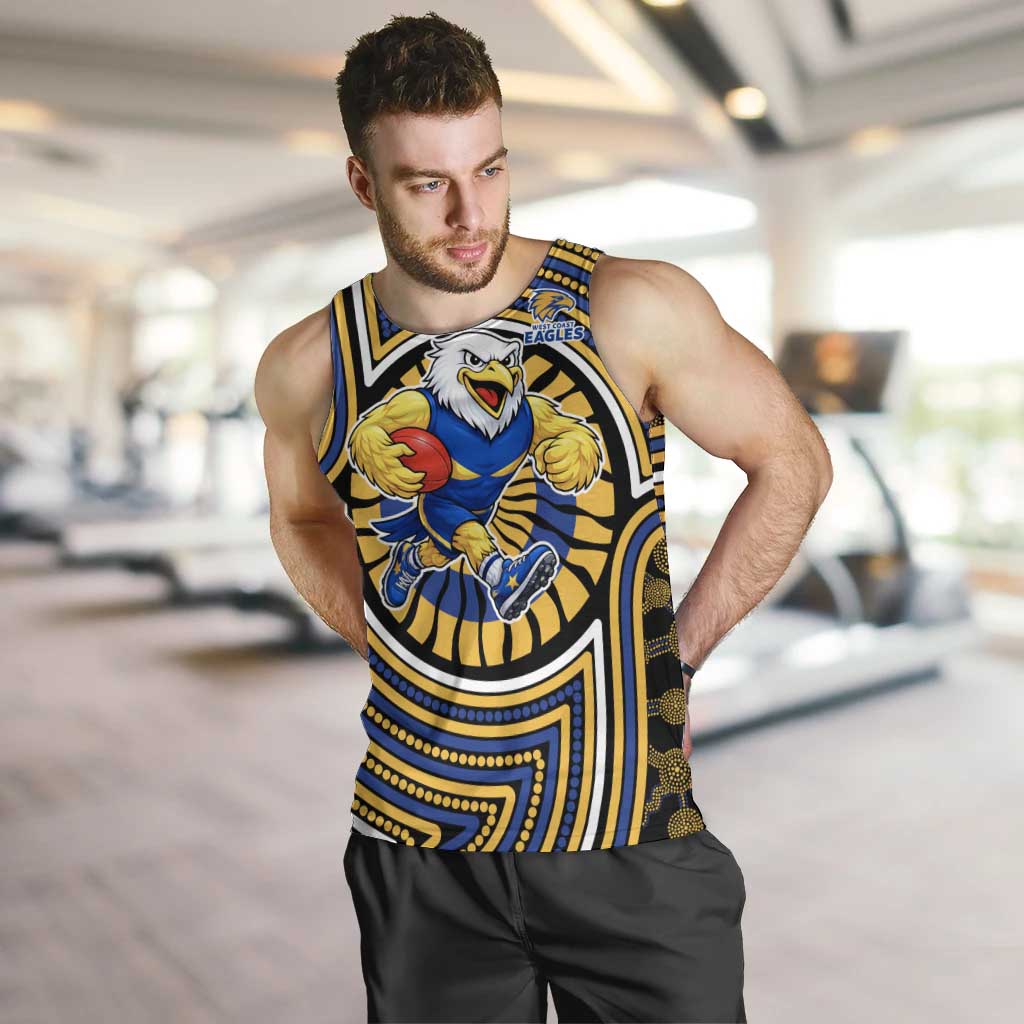 West Coast Eagles Men Tank Top Indigenous Monochrome Dot Art Mascot Style
