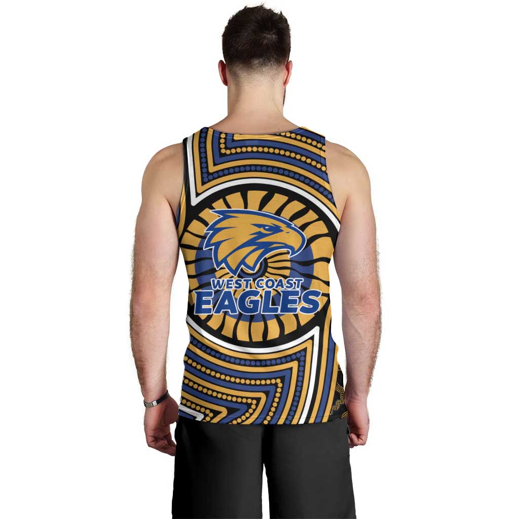 West Coast Eagles Men Tank Top Indigenous Monochrome Dot Art Mascot Style