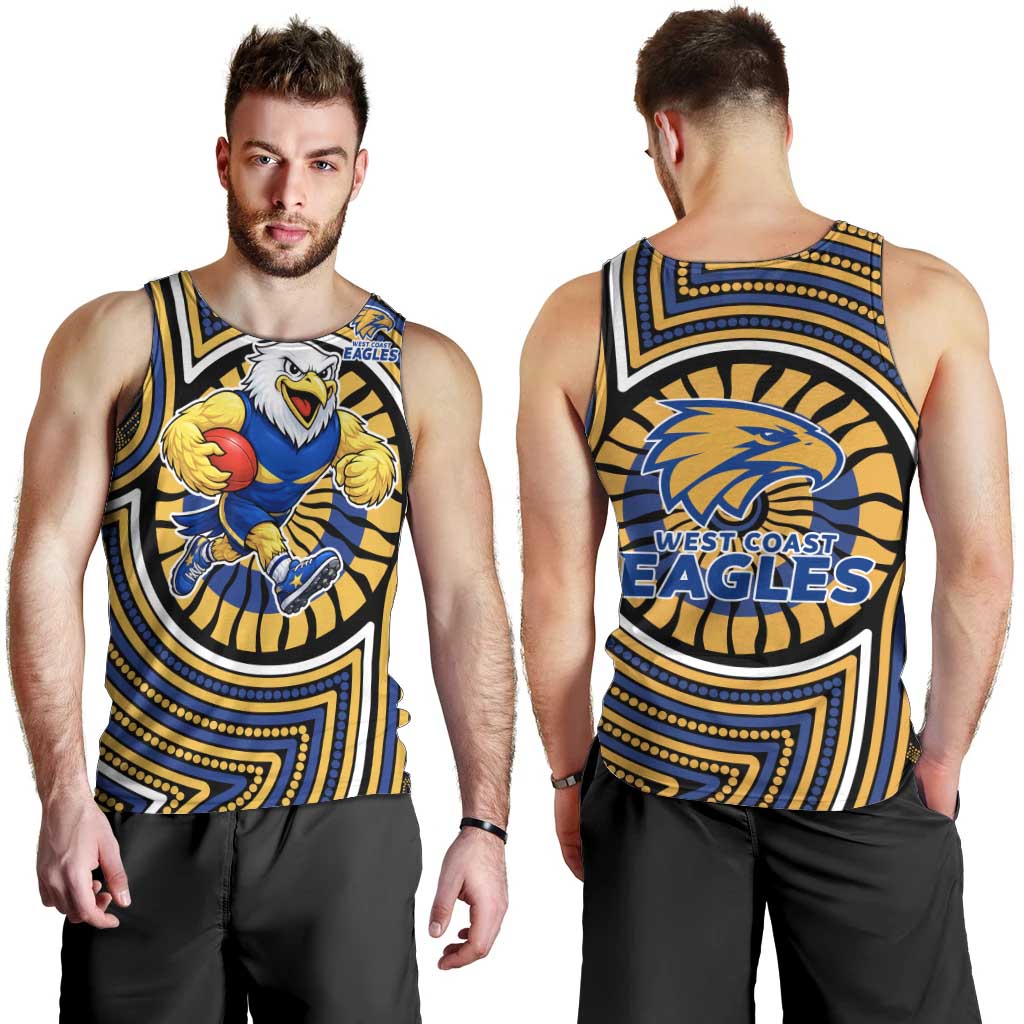 West Coast Eagles Men Tank Top Indigenous Monochrome Dot Art Mascot Style