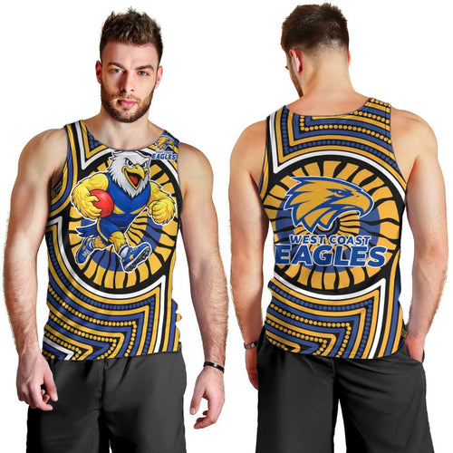West Coast Eagles Men Tank Top Indigenous Monochrome Dot Art Mascot Style