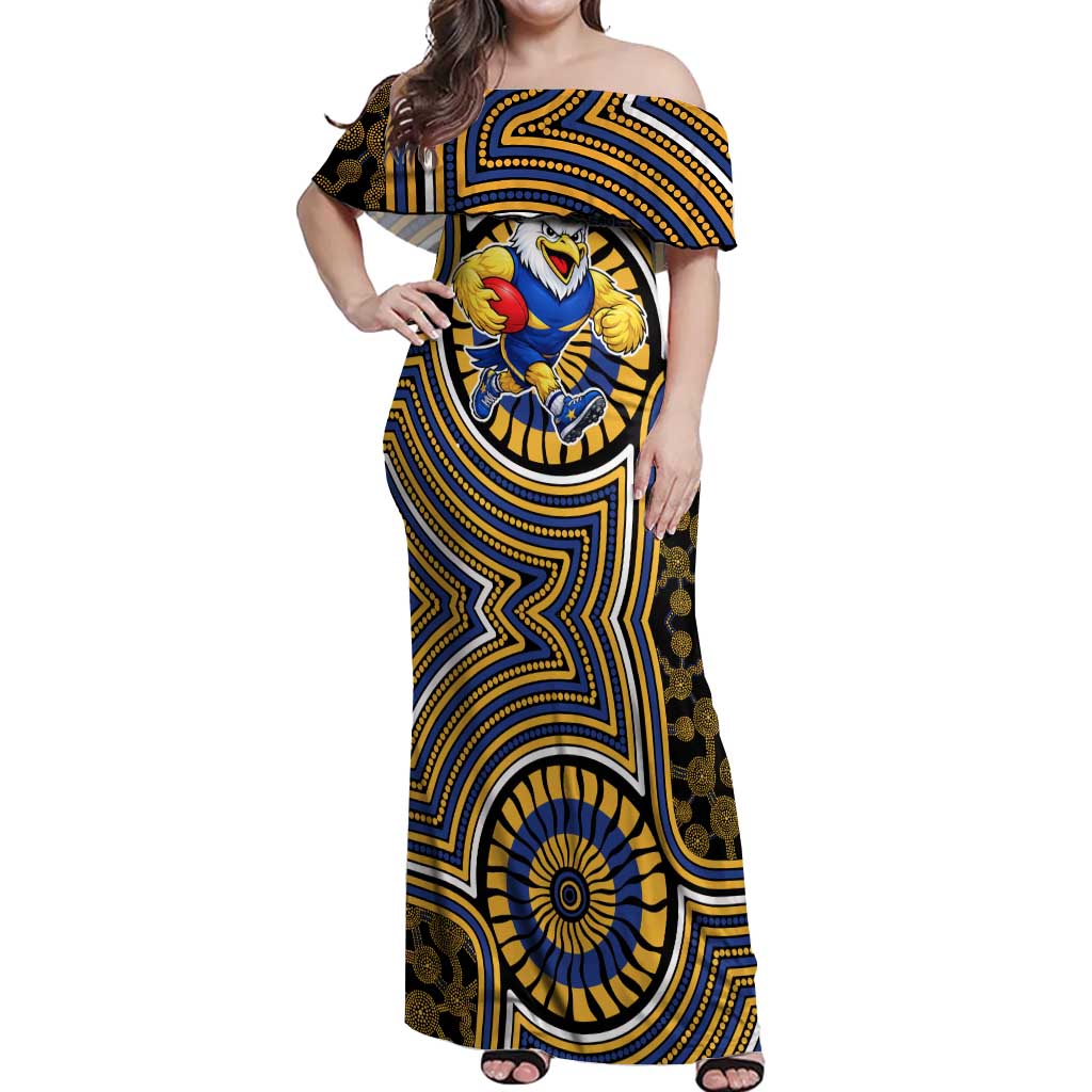 West Coast Eagles Off Shoulder Maxi Dress Indigenous Monochrome Dot Art Mascot Style