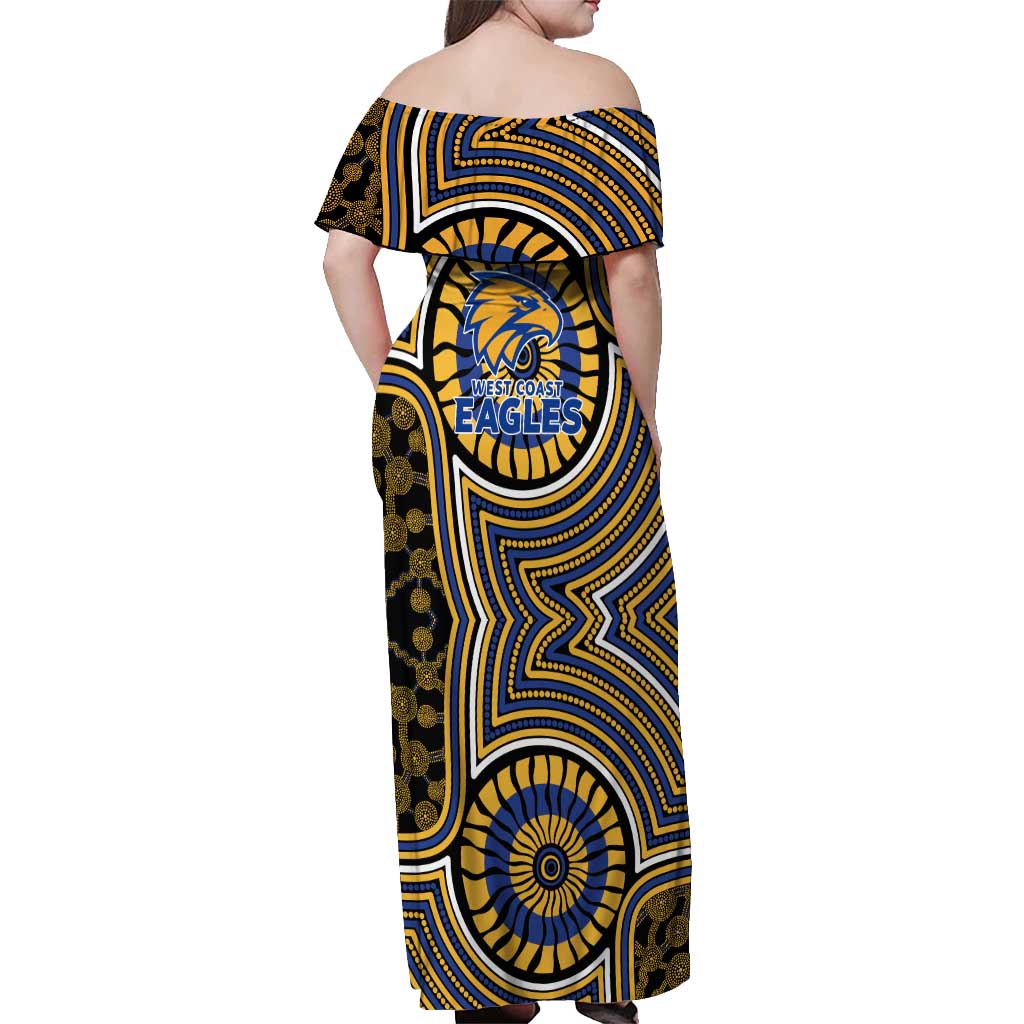 West Coast Eagles Off Shoulder Maxi Dress Indigenous Monochrome Dot Art Mascot Style