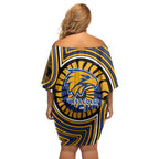 West Coast Eagles Off Shoulder Short Dress Indigenous Monochrome Dot Art Mascot Style