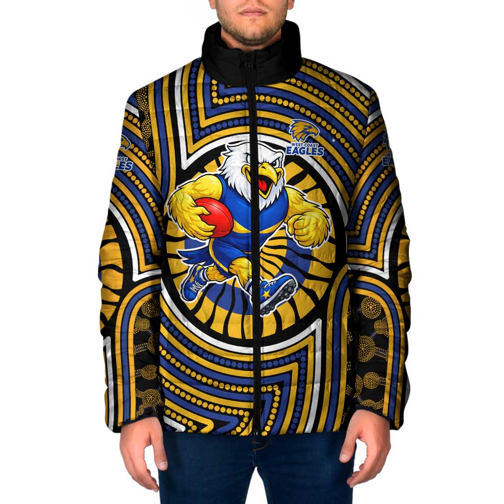 West Coast Eagles Padded Jacket Indigenous Monochrome Dot Art Mascot Style