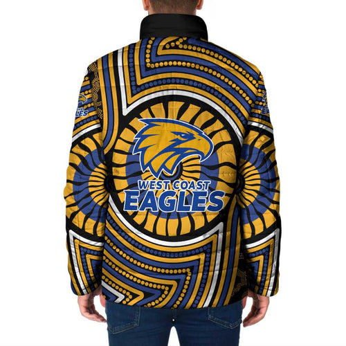 West Coast Eagles Padded Jacket Indigenous Monochrome Dot Art Mascot Style