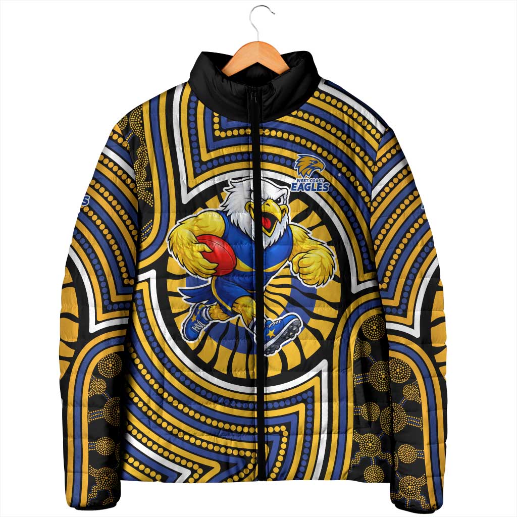 West Coast Eagles Padded Jacket Indigenous Monochrome Dot Art Mascot Style
