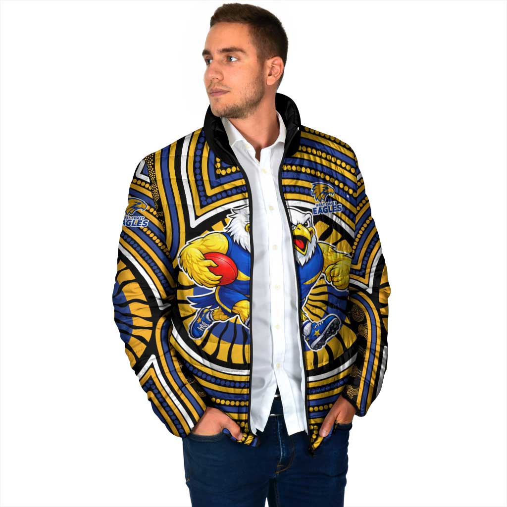 West Coast Eagles Padded Jacket Indigenous Monochrome Dot Art Mascot Style