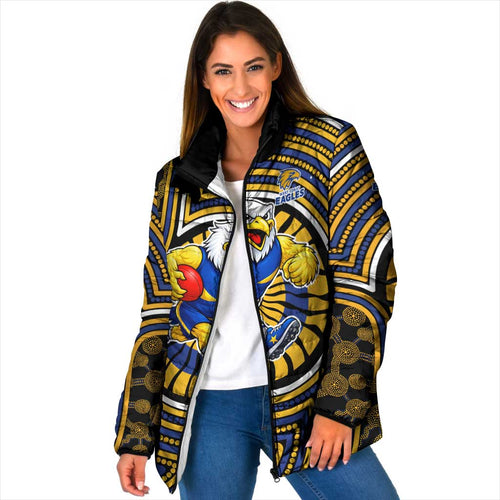 West Coast Eagles Padded Jacket Indigenous Monochrome Dot Art Mascot Style