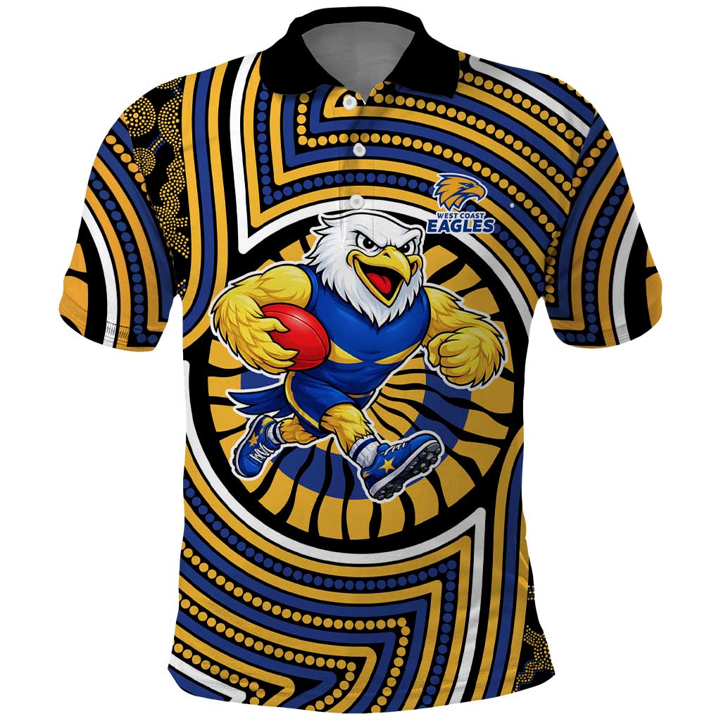 West Coast Eagles Polo Shirt Indigenous Monochrome Dot Art Mascot Style