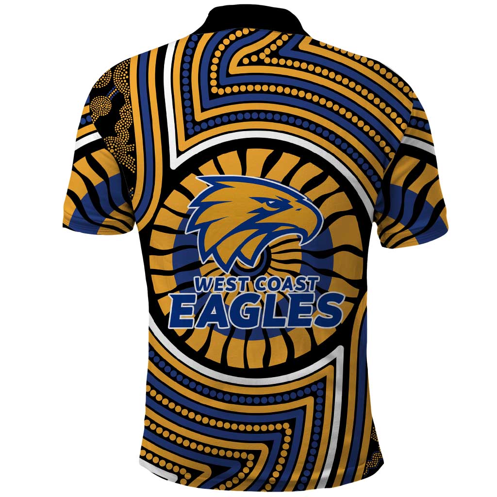 West Coast Eagles Polo Shirt Indigenous Monochrome Dot Art Mascot Style