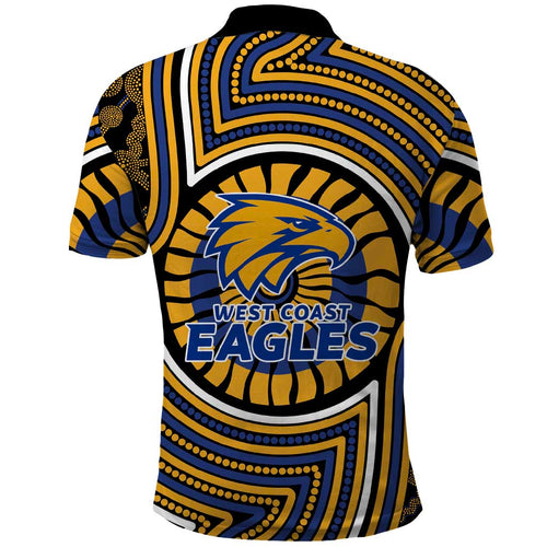West Coast Eagles Polo Shirt Indigenous Monochrome Dot Art Mascot Style
