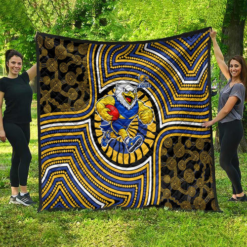 West Coast Eagles Quilt Indigenous Monochrome Dot Art Mascot Style