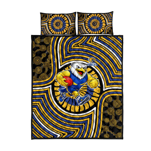 West Coast Eagles Quilt Bed Set Indigenous Monochrome Dot Art Mascot Style