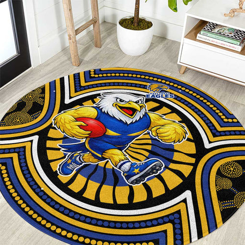 West Coast Eagles Round Carpet Indigenous Monochrome Dot Art Mascot Style