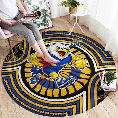 West Coast Eagles Round Carpet Indigenous Monochrome Dot Art Mascot Style