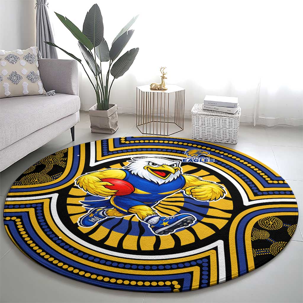 West Coast Eagles Round Carpet Indigenous Monochrome Dot Art Mascot Style