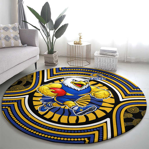 West Coast Eagles Round Carpet Indigenous Monochrome Dot Art Mascot Style
