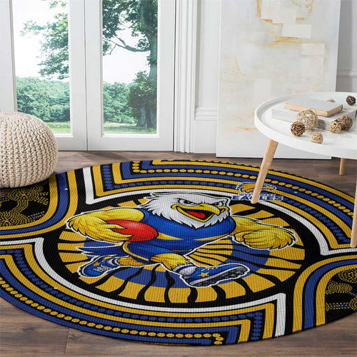 West Coast Eagles Round Carpet Indigenous Monochrome Dot Art Mascot Style