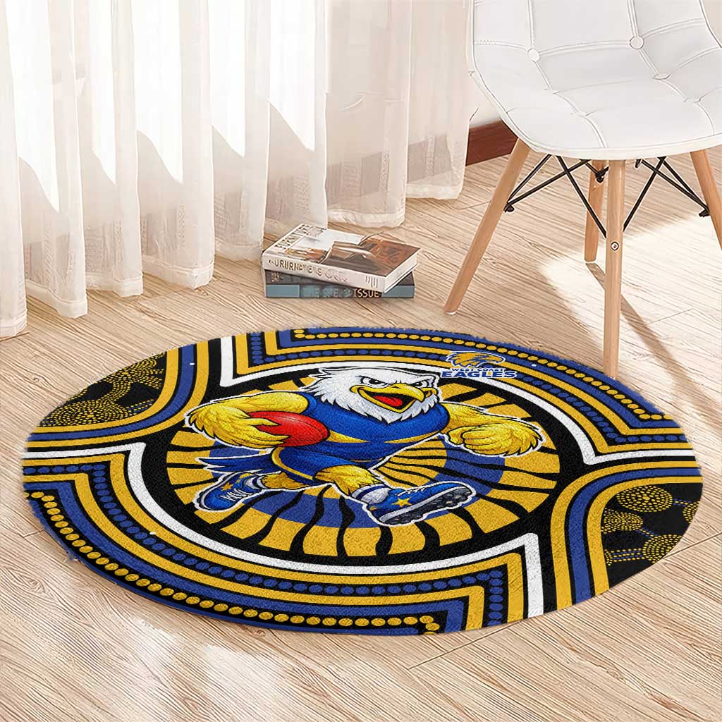 West Coast Eagles Round Carpet Indigenous Monochrome Dot Art Mascot Style