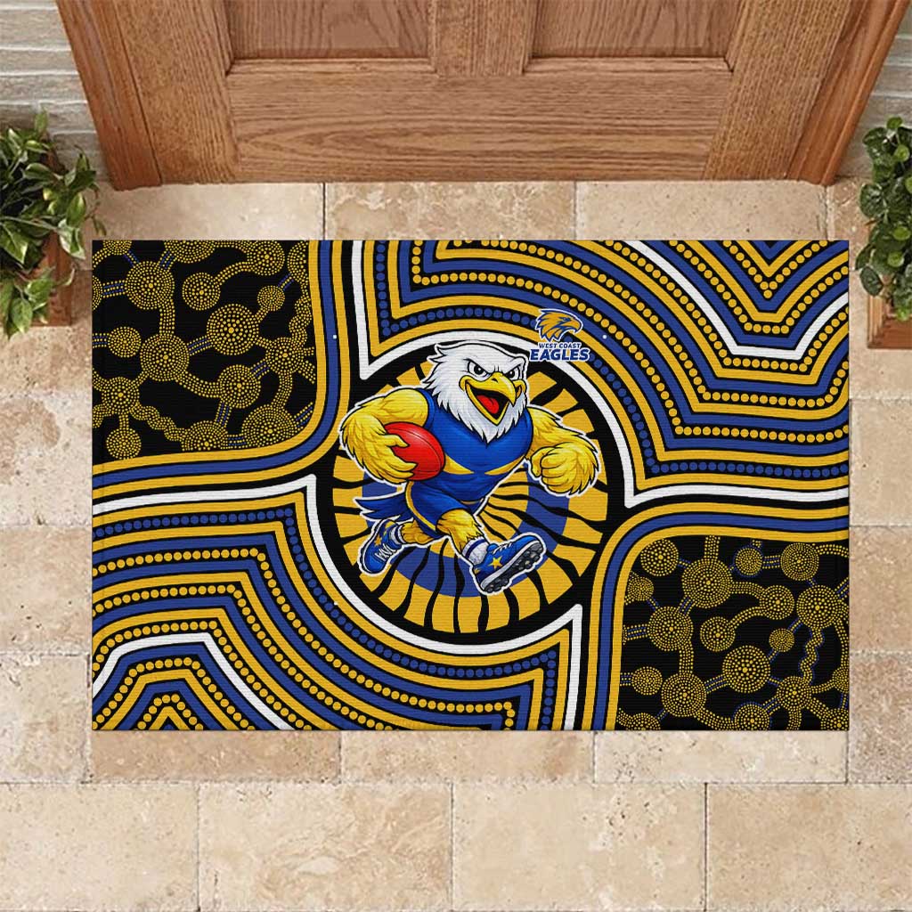 West Coast Eagles Rubber Doormat Indigenous Monochrome Dot Art Mascot Style