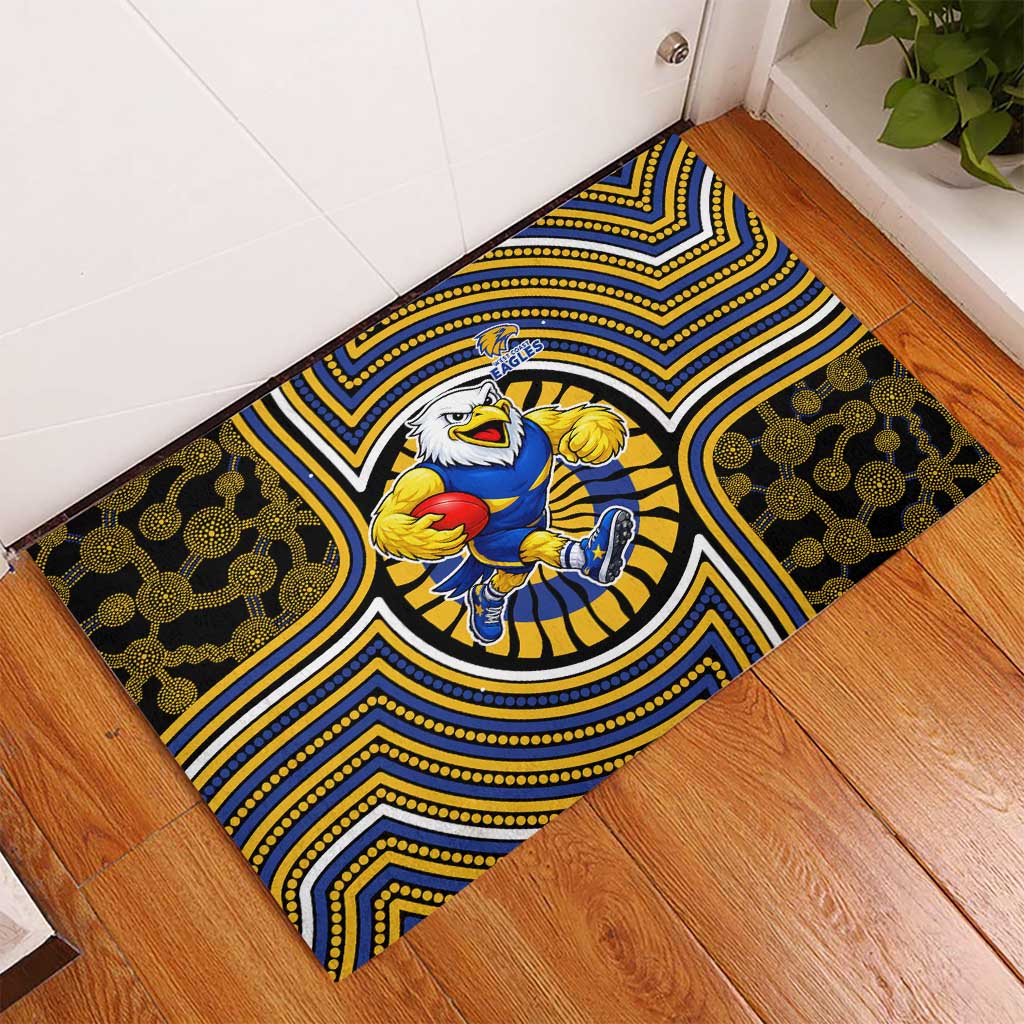 West Coast Eagles Rubber Doormat Indigenous Monochrome Dot Art Mascot Style