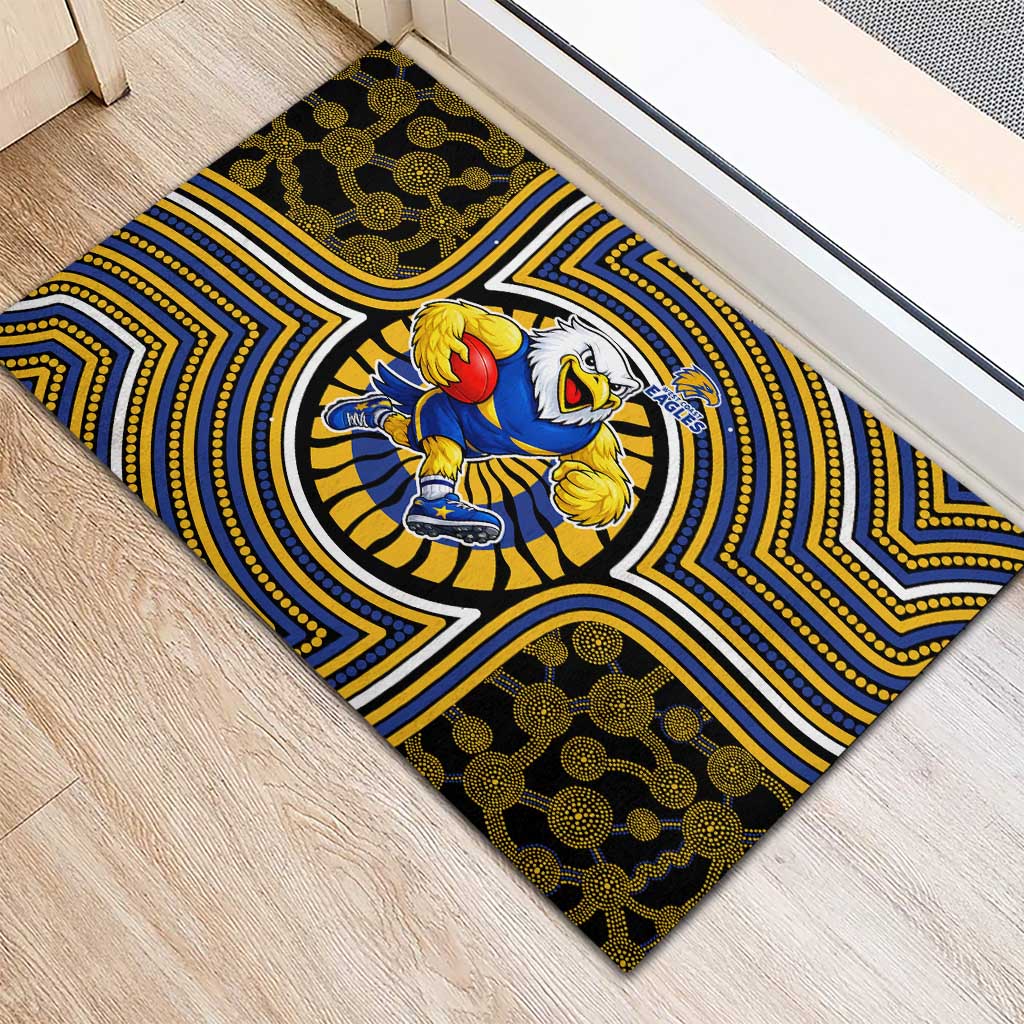 West Coast Eagles Rubber Doormat Indigenous Monochrome Dot Art Mascot Style