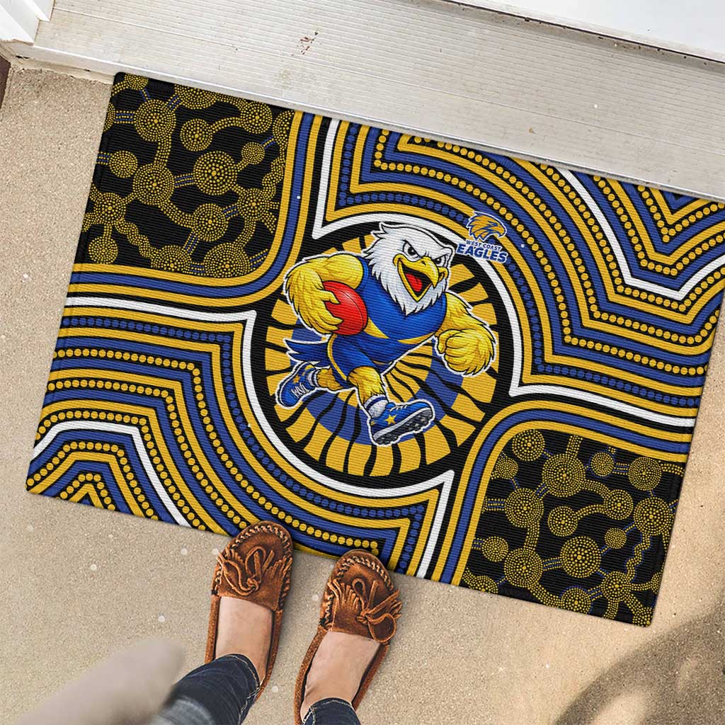 West Coast Eagles Rubber Doormat Indigenous Monochrome Dot Art Mascot Style