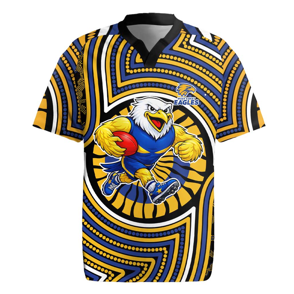 West Coast Eagles Rugby Jersey Indigenous Monochrome Dot Art Mascot Style
