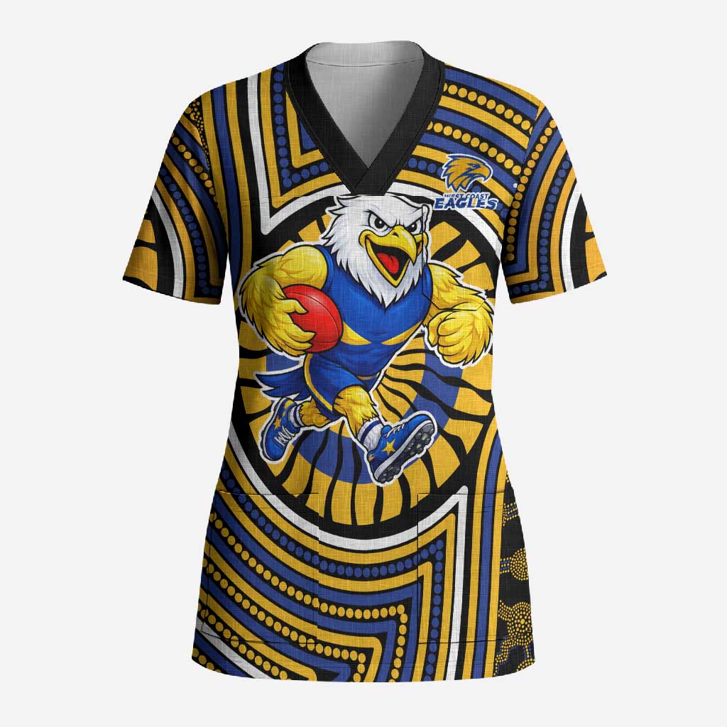 West Coast Eagles Scrub Top Indigenous Monochrome Dot Art Mascot Style