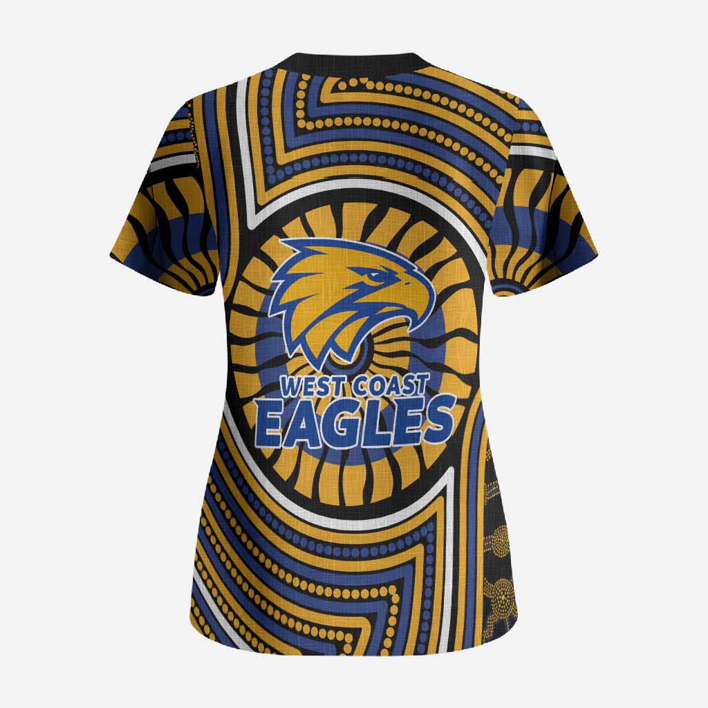 West Coast Eagles Scrub Top Indigenous Monochrome Dot Art Mascot Style