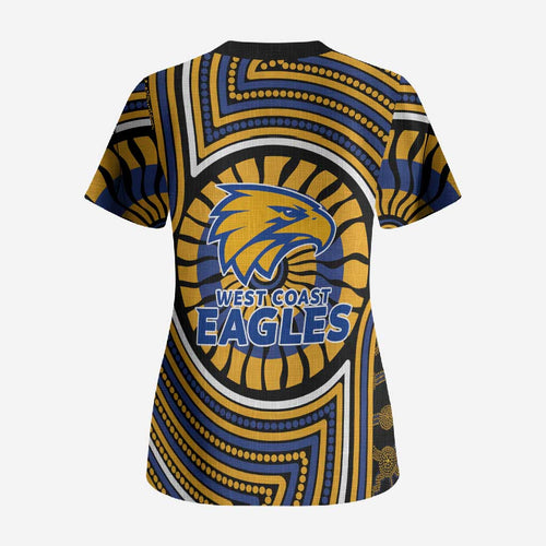 West Coast Eagles Scrub Top Indigenous Monochrome Dot Art Mascot Style
