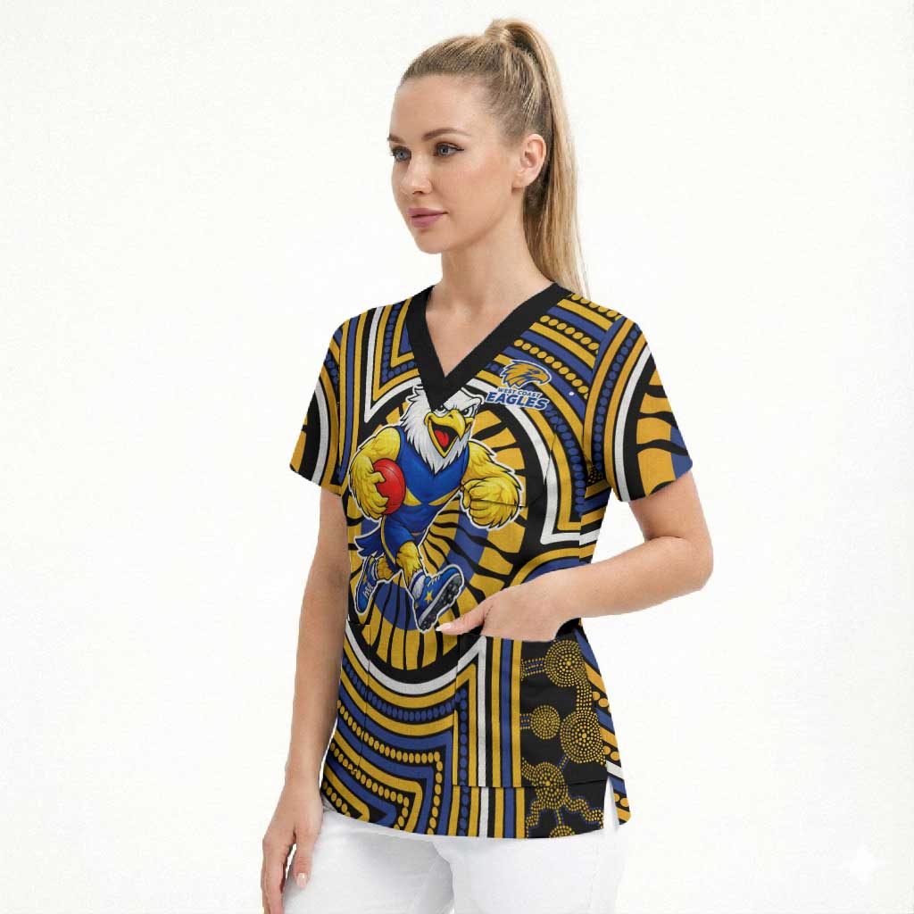 West Coast Eagles Scrub Top Indigenous Monochrome Dot Art Mascot Style