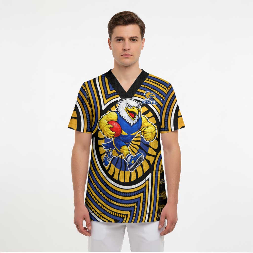 West Coast Eagles Scrub Top Indigenous Monochrome Dot Art Mascot Style