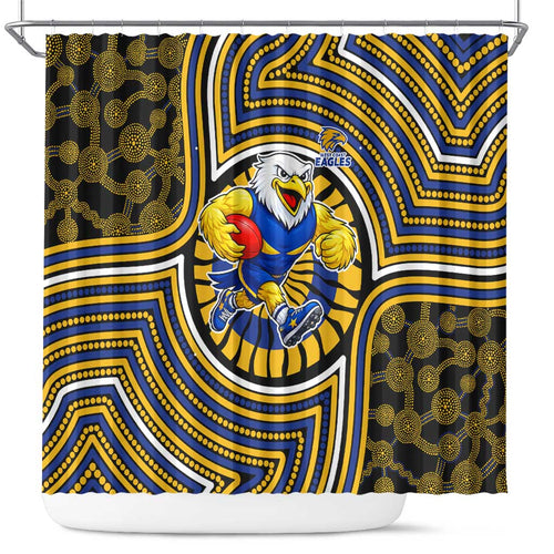 West Coast Eagles Shower Curtain Indigenous Monochrome Dot Art Mascot Style