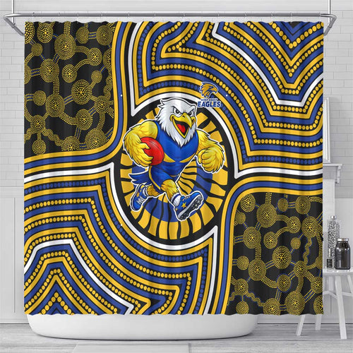 West Coast Eagles Shower Curtain Indigenous Monochrome Dot Art Mascot Style