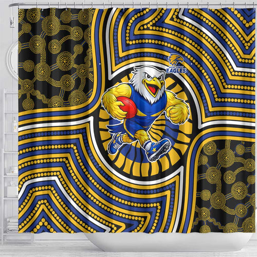 West Coast Eagles Shower Curtain Indigenous Monochrome Dot Art Mascot Style