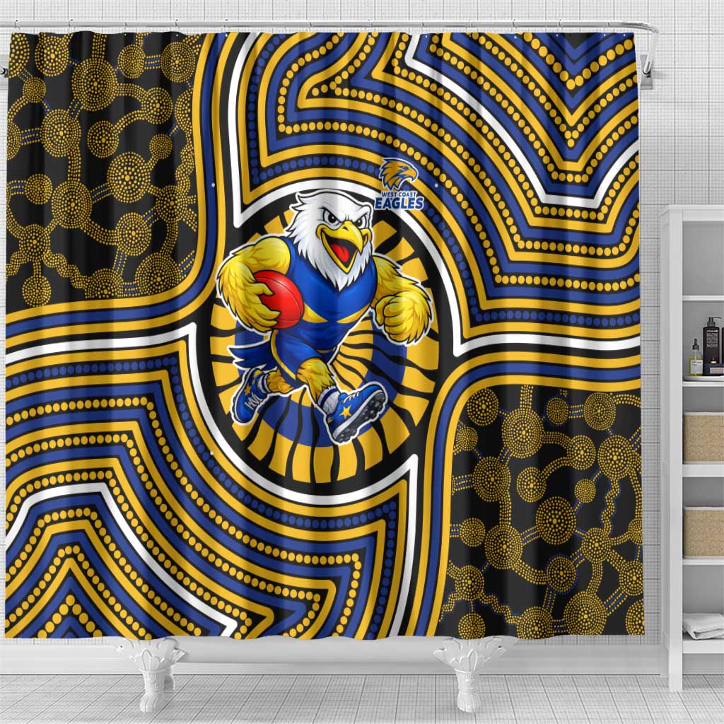 West Coast Eagles Shower Curtain Indigenous Monochrome Dot Art Mascot Style