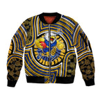 West Coast Eagles Sleeve Zip Bomber Jacket Indigenous Monochrome Dot Art Mascot Style