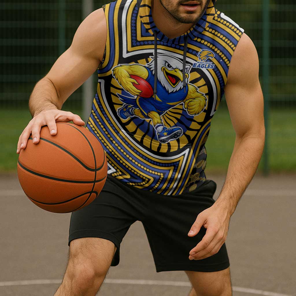 West Coast Eagles Sleeveless Hoodie Indigenous Monochrome Dot Art Mascot Style