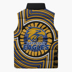 West Coast Eagles Sleeveless Puffer Jacket Indigenous Monochrome Dot Art Mascot Style