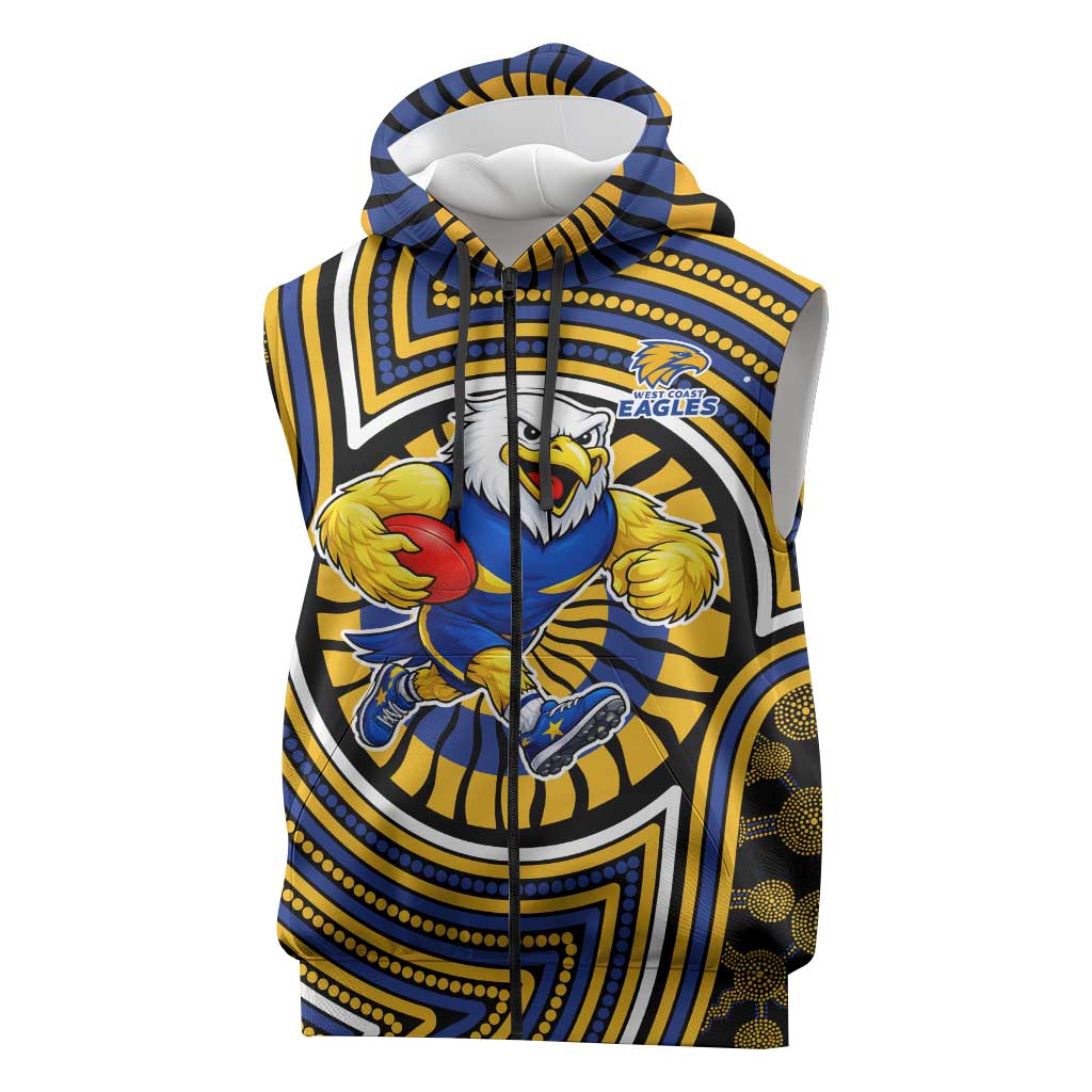 West Coast Eagles Sleeveless Zip Hoodie Indigenous Monochrome Dot Art Mascot Style