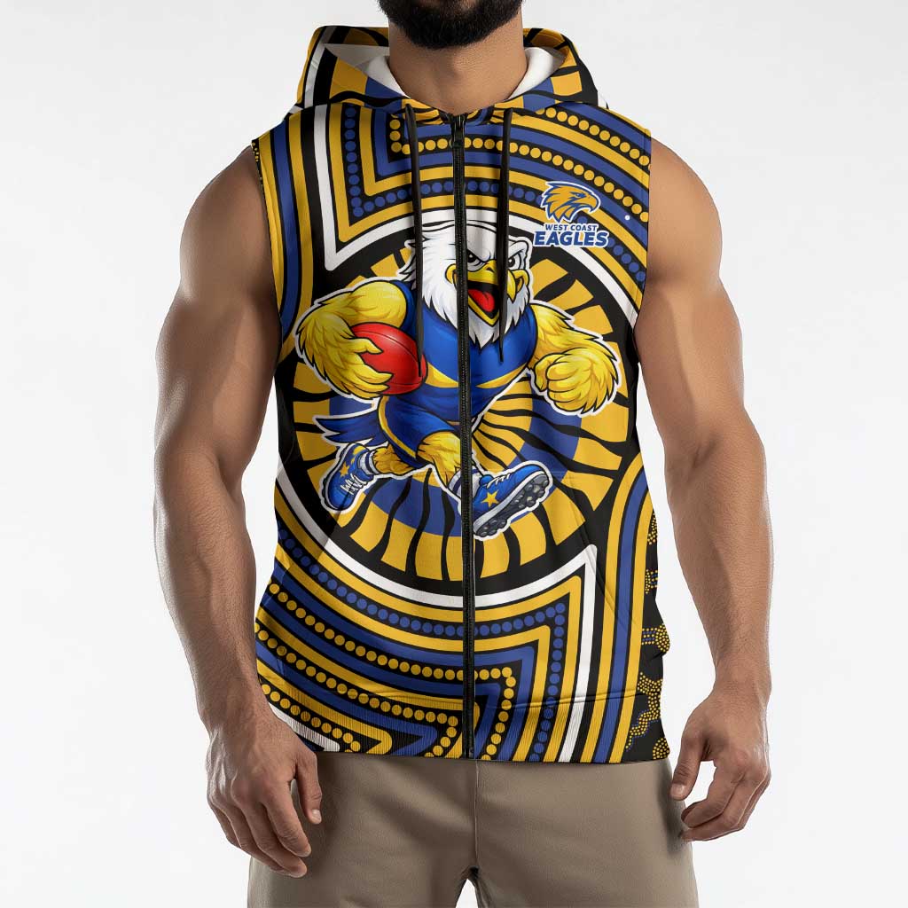 West Coast Eagles Sleeveless Zip Hoodie Indigenous Monochrome Dot Art Mascot Style