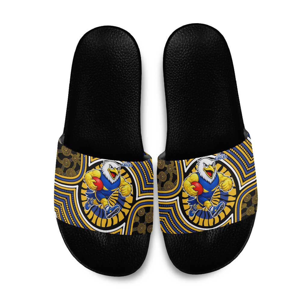 West Coast Eagles Slide Sandals Indigenous Monochrome Dot Art Mascot Style