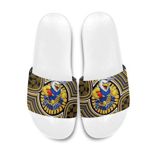 West Coast Eagles Slide Sandals Indigenous Monochrome Dot Art Mascot Style