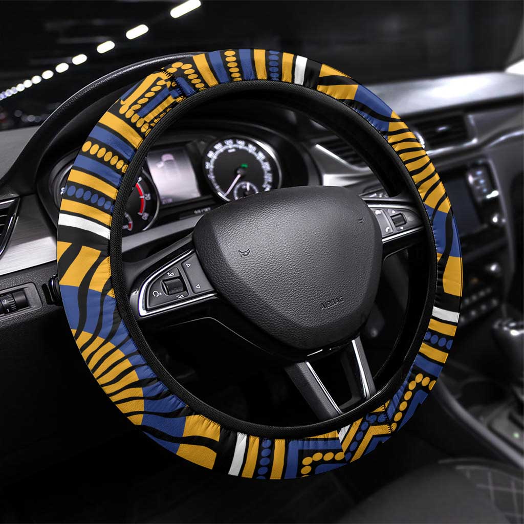 West Coast Eagles Steering Wheel Cover Indigenous Monochrome Dot Art Mascot Style