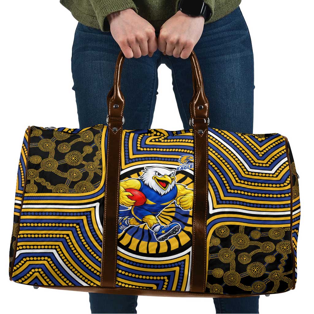 West Coast Eagles Travel Bag Indigenous Monochrome Dot Art Mascot Style