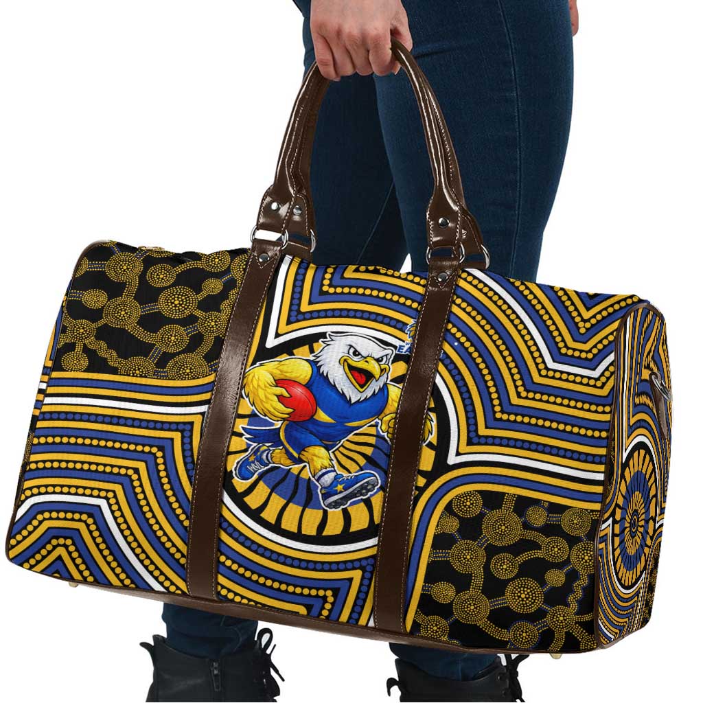 West Coast Eagles Travel Bag Indigenous Monochrome Dot Art Mascot Style