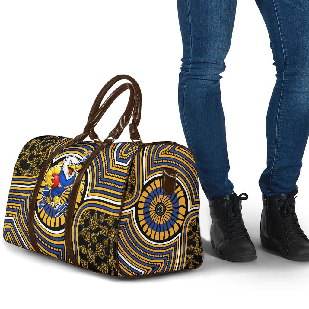 West Coast Eagles Travel Bag Indigenous Monochrome Dot Art Mascot Style