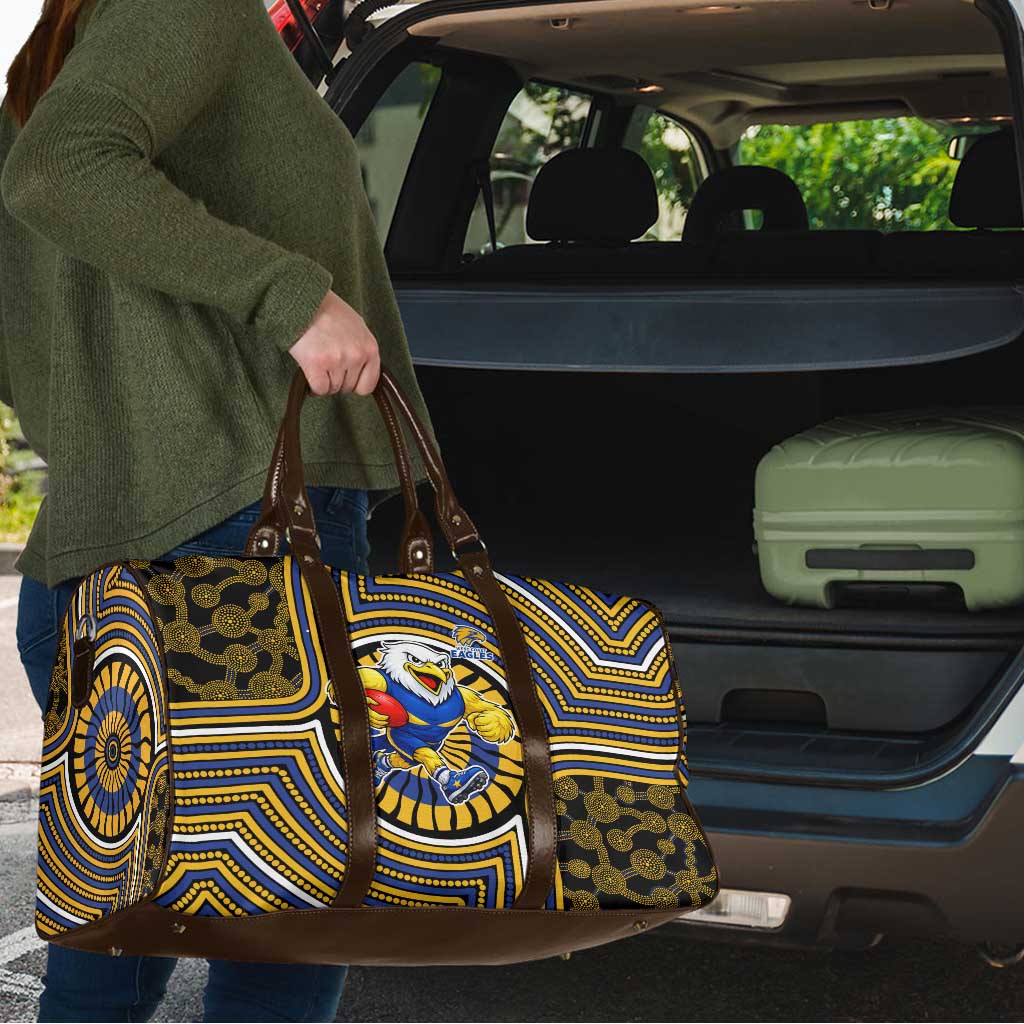 West Coast Eagles Travel Bag Indigenous Monochrome Dot Art Mascot Style