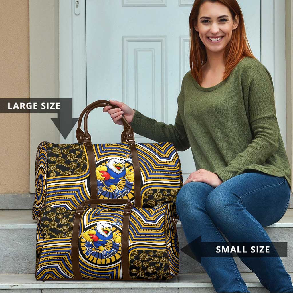 West Coast Eagles Travel Bag Indigenous Monochrome Dot Art Mascot Style